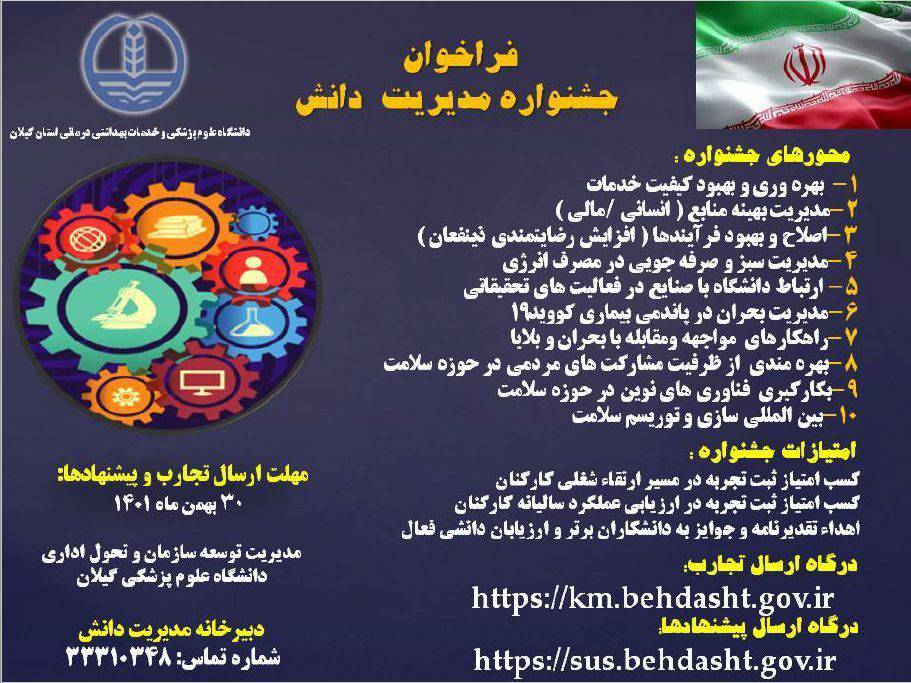 فراخوان جشنواره مدیریت دانش دانشگاه علوم پزشکی گیلان